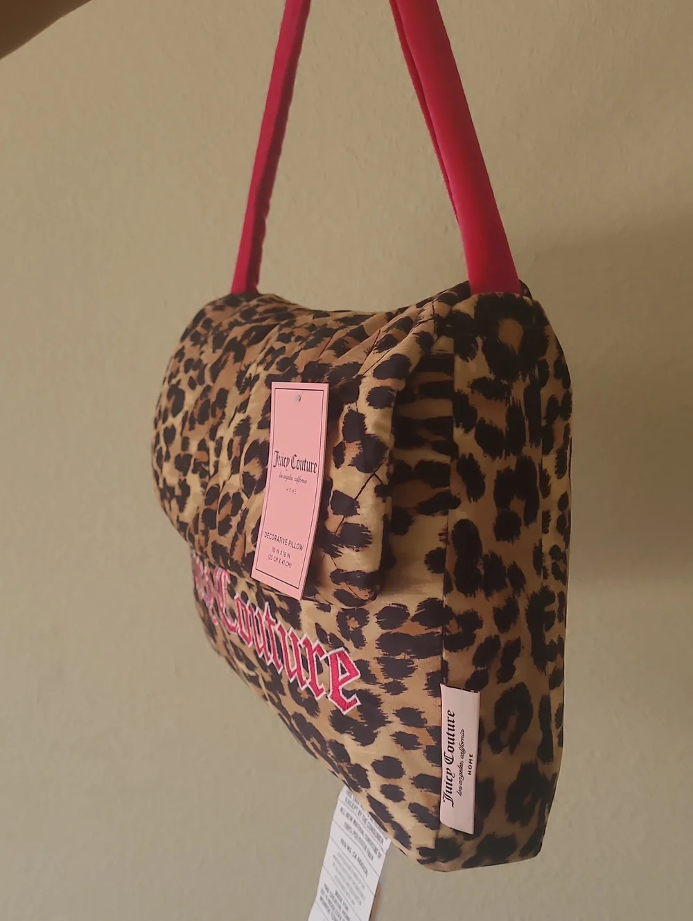 Juicy Couture Leopard Print Accent Pillow Shoulder Bag with Hot Pink Strap